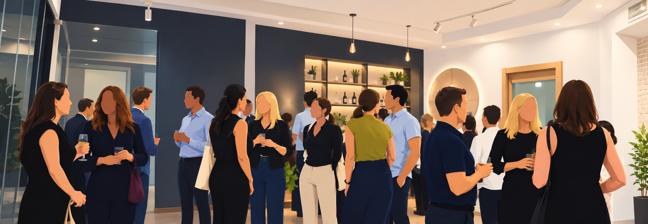 Illustration of guests at the Longevity Cocktails evening in Sliema, Malta